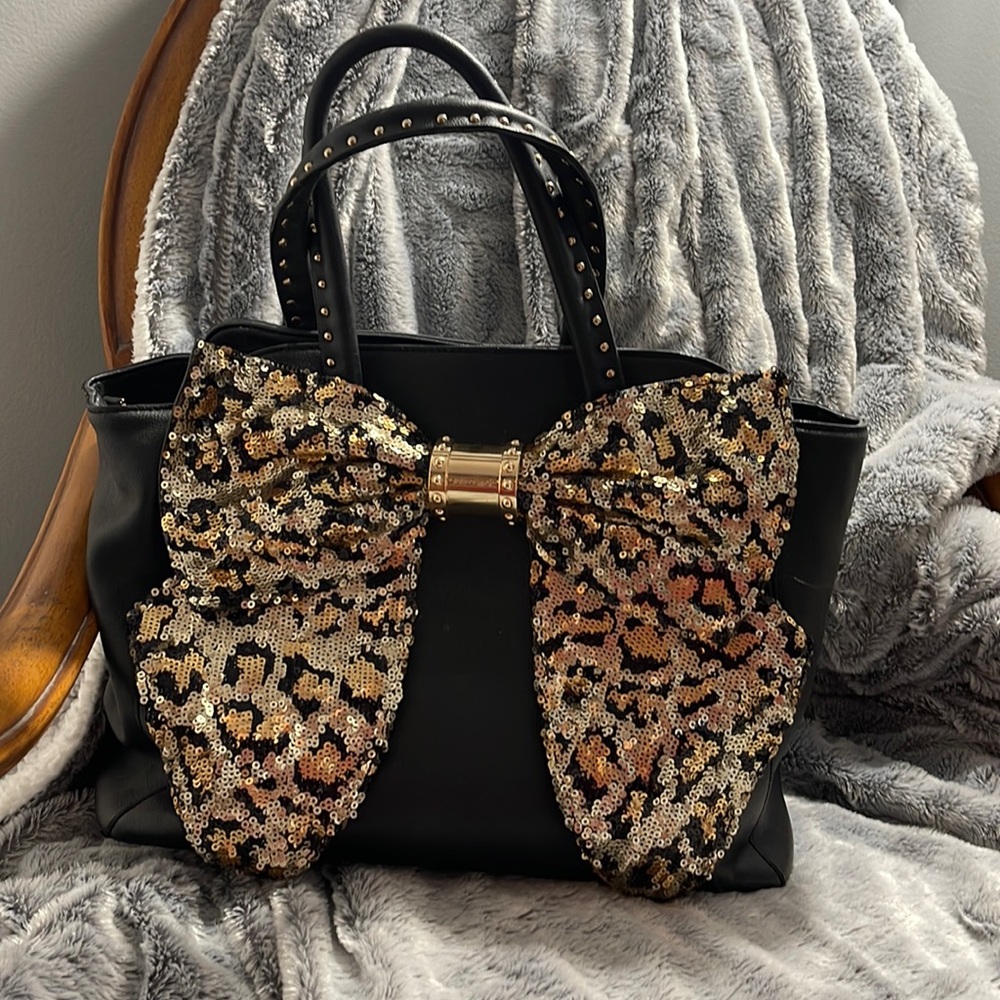Betsey Johnson Leopard Bow Sequin purse